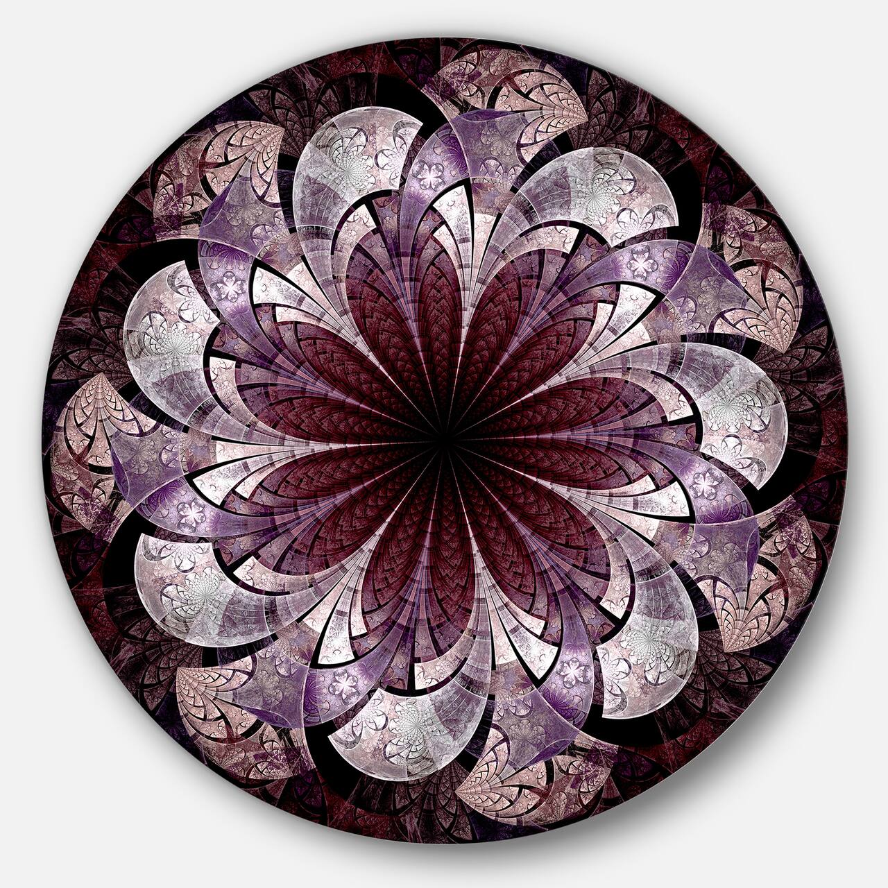 Designart - Soft Pink Digital Art Fractal Flower' Floral Metal Circle Wall Art